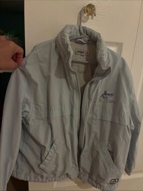 Jacadi Pale Blue kids comfy rain jacket with hood that zips in